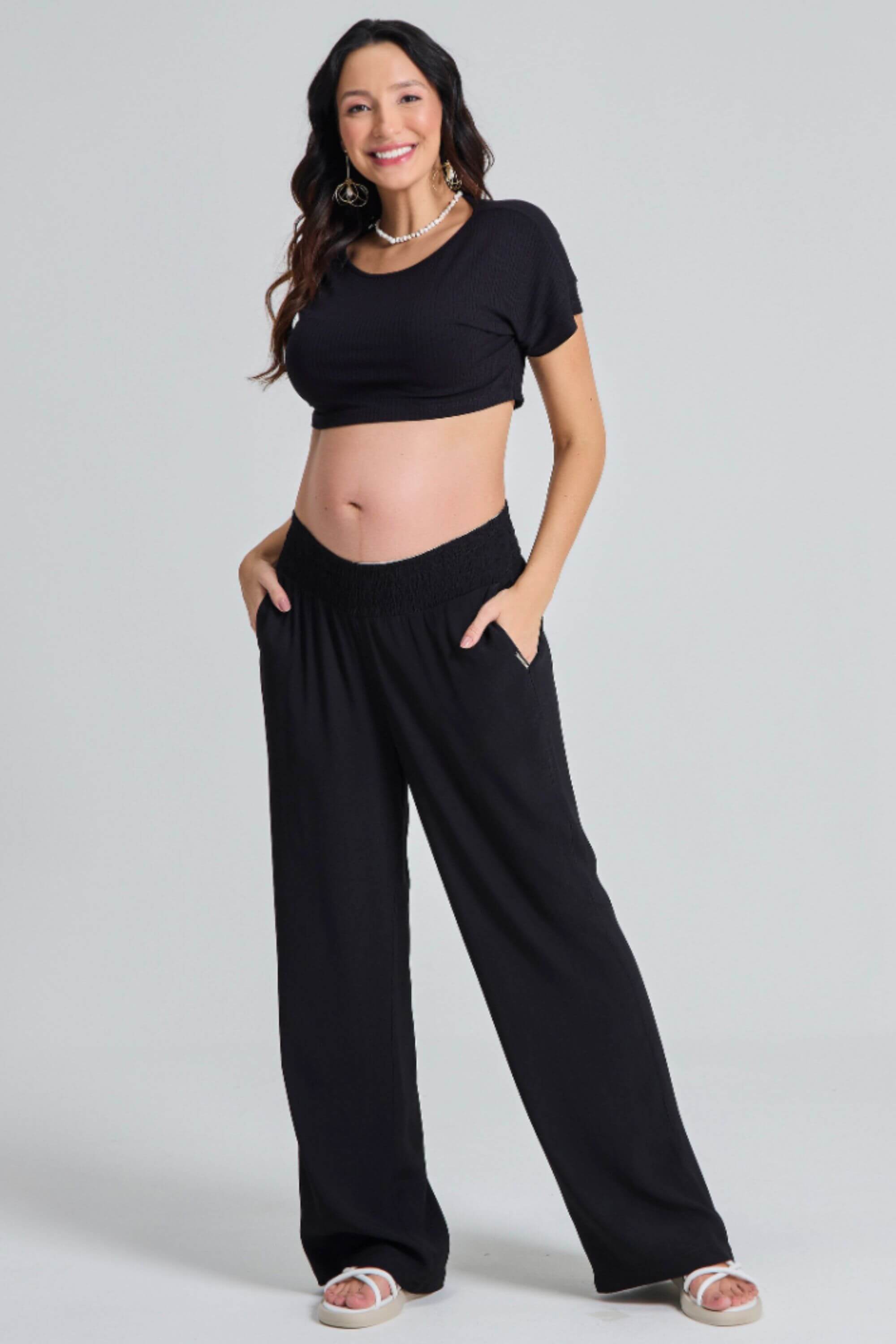 Calça Comfy Cós Lastex Gestante Preto Zazou