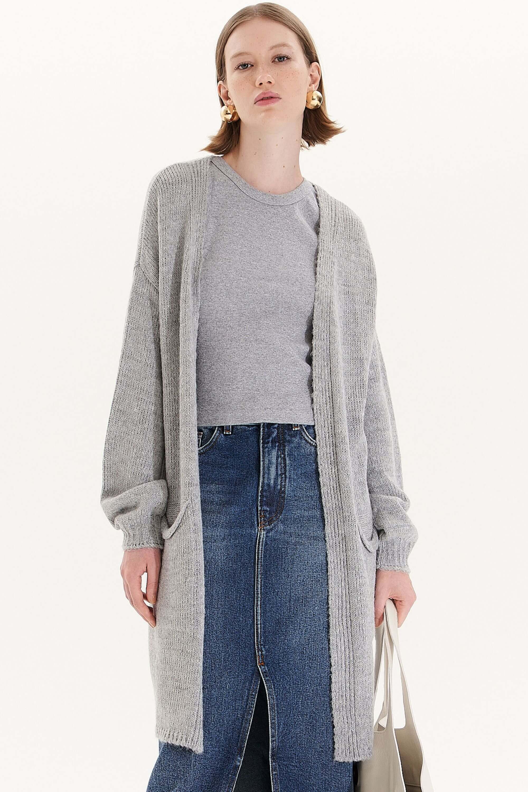 Maxi Cardigan Stella Cinza | Zazou