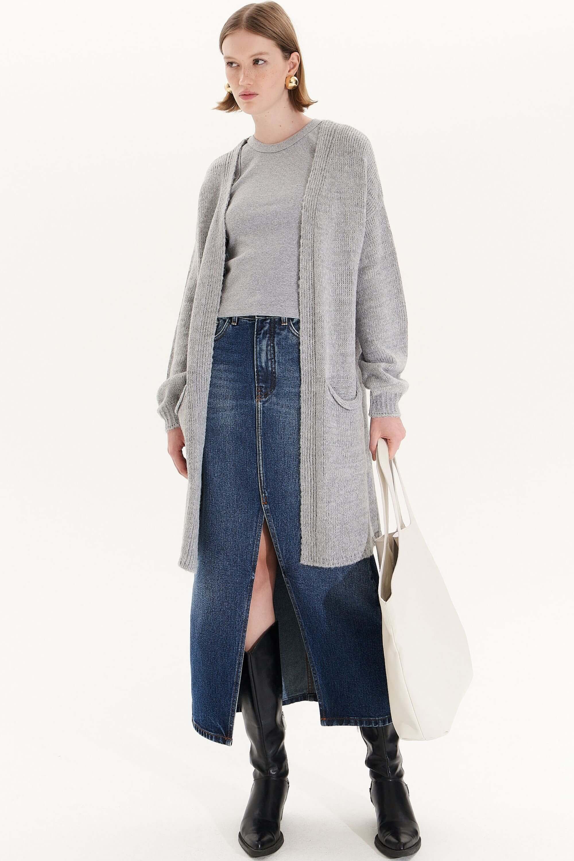 Maxi Cardigan Stella Cinza | Zazou